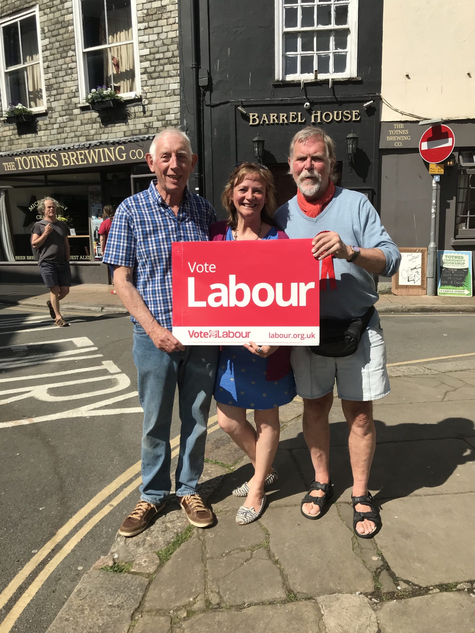 Colin, Louise and David on Totnes High Street